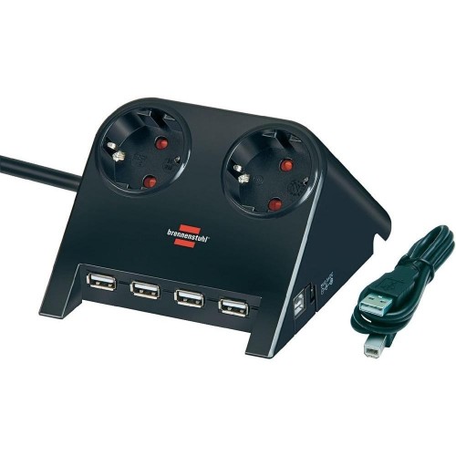 2400006534 BRENNENSTUHL РАЗКЛОНИТЕЛ ДВОЕН ЗА БЮРО DESKTOP 2+4USB+1,8м