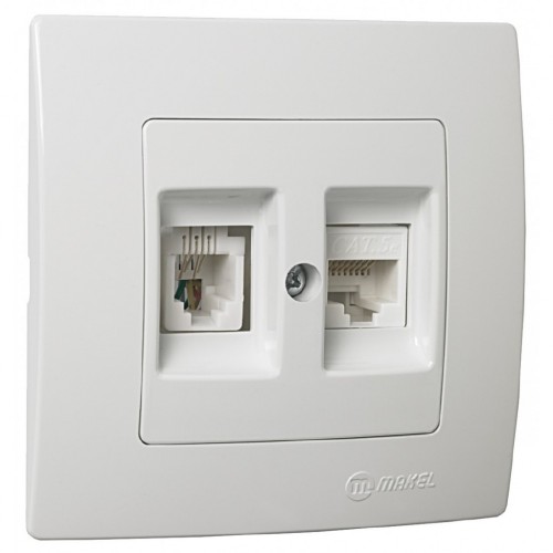 017214 КАРЕ Naturel Lilium РОЗЕТКА КОМРЮТЪР И ТЕЛЕФОН RJ45+RJ11 БЯЛ МАКЕЛ