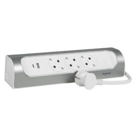 105000561 LEGRAND РАЗКЛОНИТЕЛ 3+1,0м КАБЕЛ -за ъгъл- USB A+C БЯЛ/АЛУМИНИЙ -CORNER- 694502