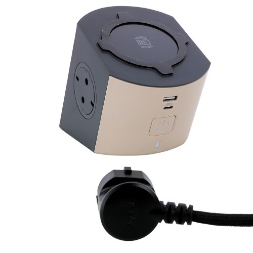 240016069 LEGRAND Разклонител 2х2P+E, безжично зарядно, USB A+C, кабел 2 м, кафяво/черно 694500