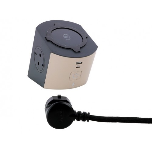 240016069 LEGRAND Разклонител 2х2P+E, безжично зарядно, USB A+C, кабел 2 м, кафяво/черно 694500