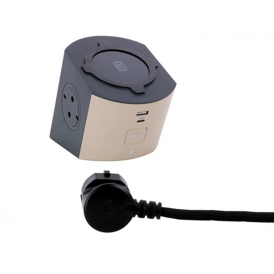 240016069 LEGRAND Разклонител 2х2P+E, безжично зарядно, USB A+C, кабел 2 м, кафяво/черно 694500