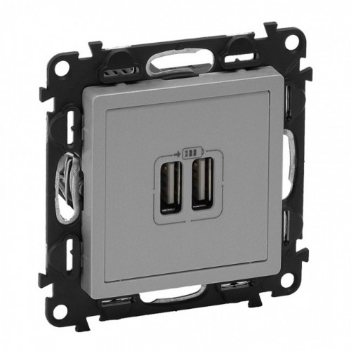 1050349 VALENA LIFE 2xUSB 1500mA 5V АЛУМИНИЙ 753312 LEGRAND