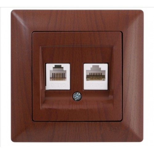 0180104021 VISAGE РОЗЕТКА ТЕЛЕФОН И КОМПЮТЪР RJ45+RJ11 ТЪМНО ДЪРВО - 409232