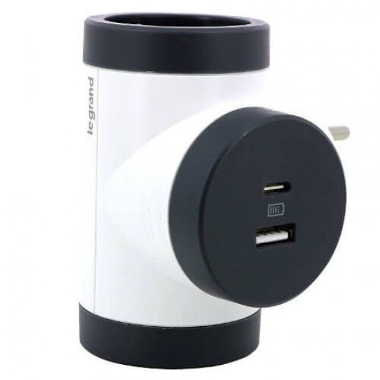 105000557 LEGRAND - ТАФ - 2 - USB tipe A - USB tipe C -  ВЪРТЯЩ СЕ КОРПУС - БЯЛО/СИВО 694522 Premium АДАПТОР