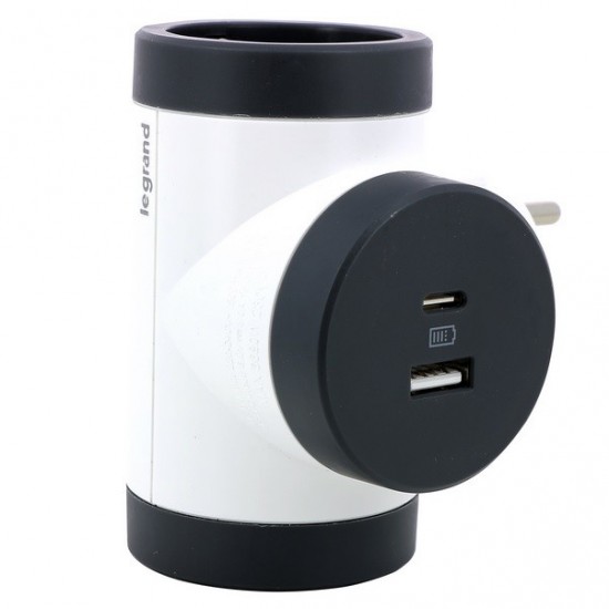 105000557 LEGRAND - ТАФ - 2 - USB tipe A - USB tipe C -  ВЪРТЯЩ СЕ КОРПУС - БЯЛО/СИВО 694522 Premium АДАПТОР