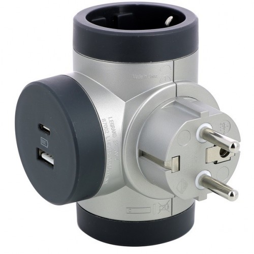 105000558 LEGRAND - ТАФ - 2 - USB tipe A - USB tipe C -  ВЪРТЯЩ СЕ КОРПУС - АЛУМИНИЙ/СИВО 694524 Premium АДАПТОР