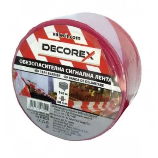 240055396 СИГНАЛНА ЛЕНТА ЧЕРВЕНО/БЯЛО 50мм Х 100м DECOREX