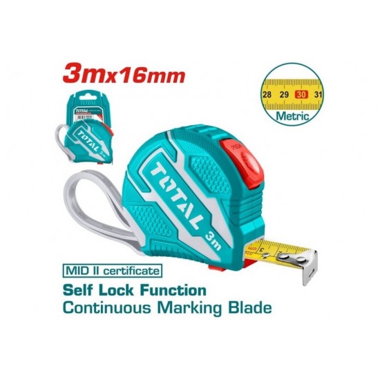 24100012190 Ролетка метрична TOTAL, Self Lock, MID II, 3 м, 16 мм TMT126231ME