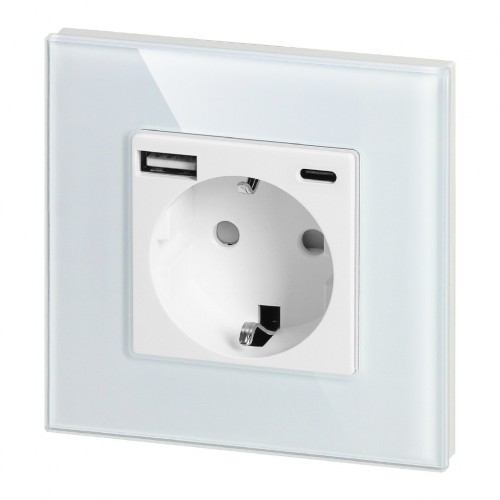 21034770 Контакт ШУКО 16A + USB тип A+C 3A 15W скрит монтаж Бял - ORNO OR-AE-13308(GS)/W